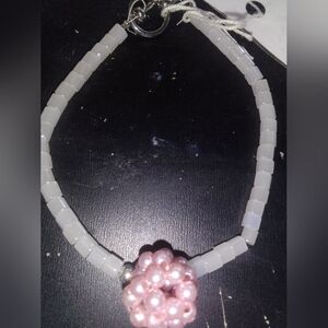 Unbranded Pink Pearl Cluster Pendant Necklace - White Beaded Chain